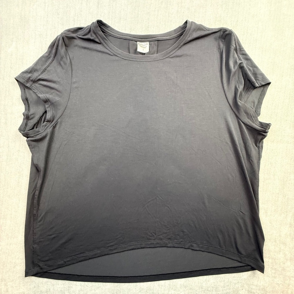 Athleta Zephyr Tee Black Short Sleeve High Low Pleated Back Active Top Womens L